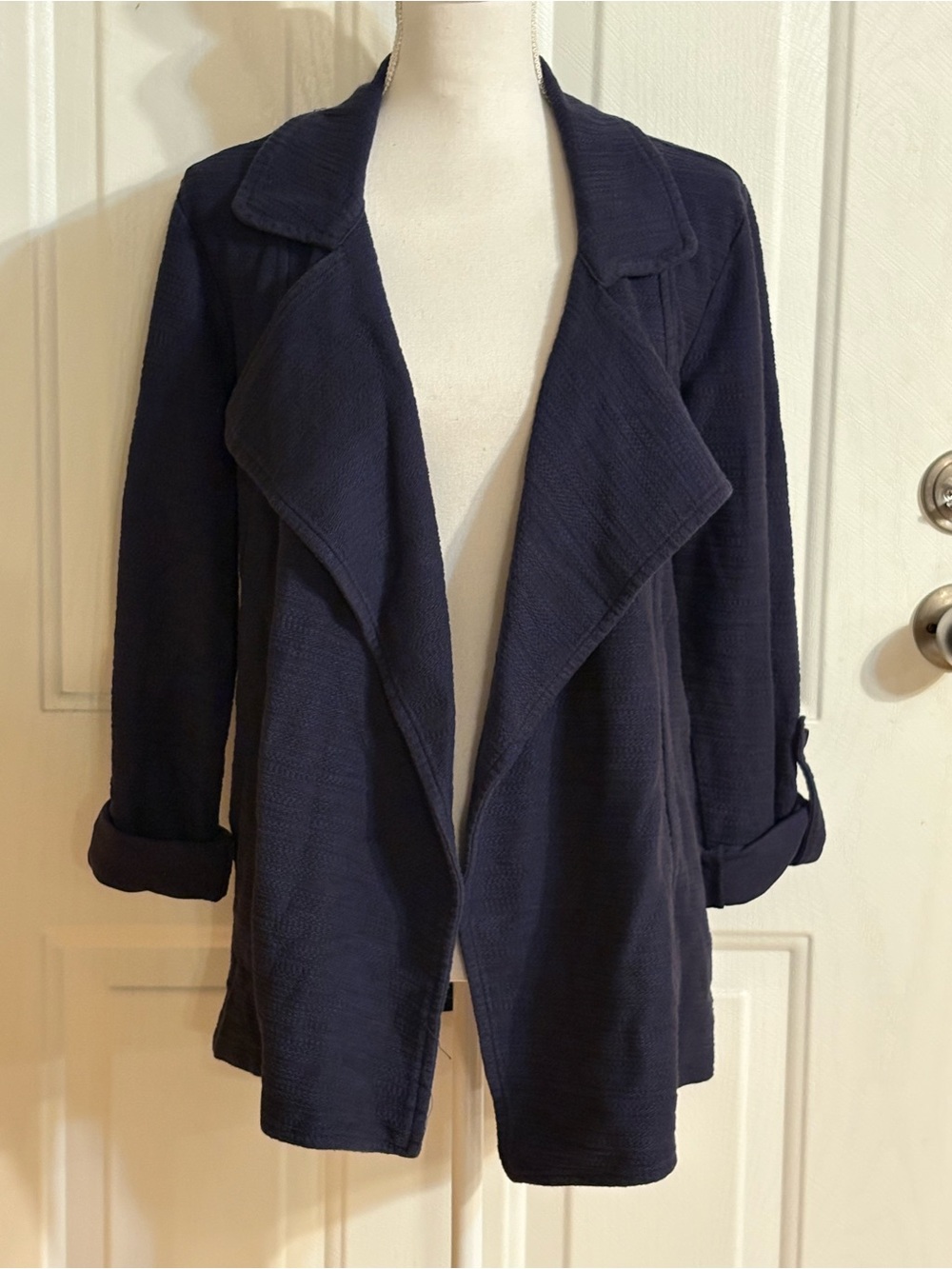 Mododoc cascading front jacket with sleeve tabs color twilight size XS NWT